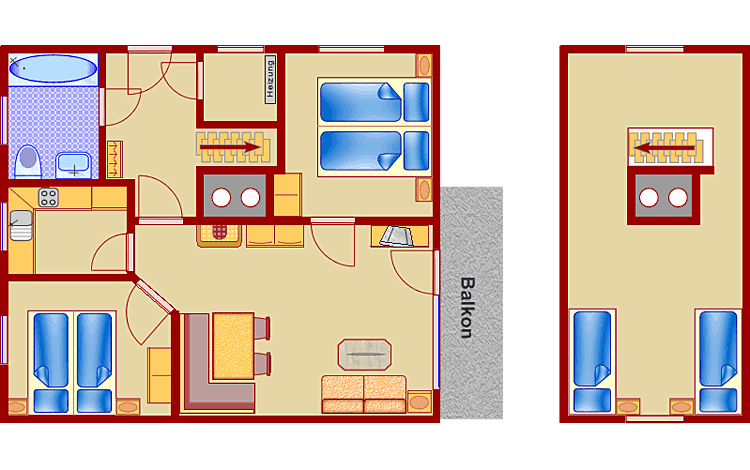 Haustyp Enzian &#40;4 bis 8 Pers.&#41; Beispielgrundriss